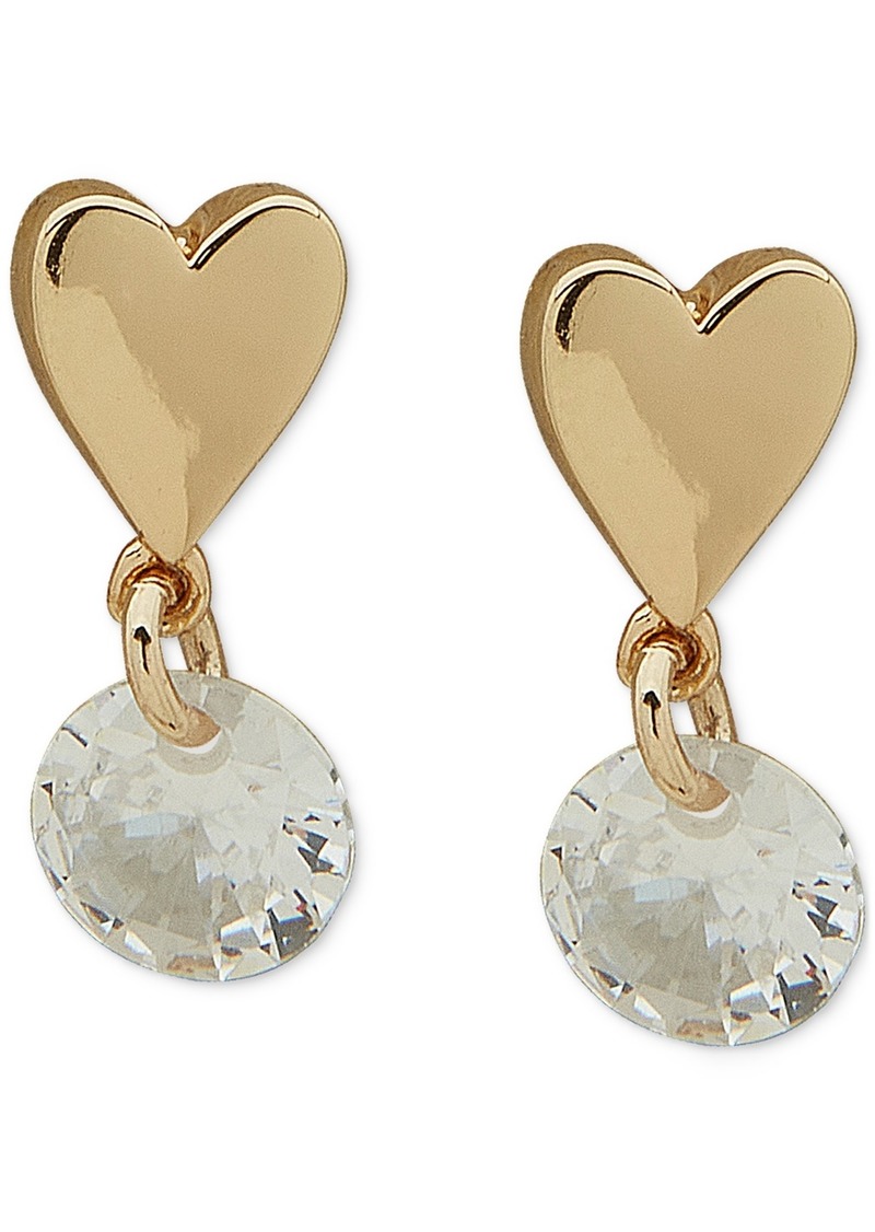 Dkny Gold-Tone Heart & Cubic Zirconia Drop Earrings - Crystal Wh