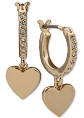 Dkny Gold-Tone Heart Charm Pave Hoop Earrings - Gold