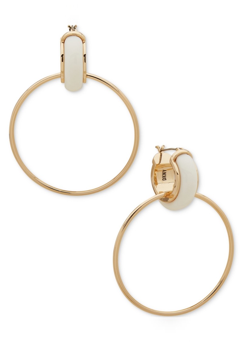 Dkny Gold-Tone Large Ring Charm Color Tubular Hoop Earrings - White