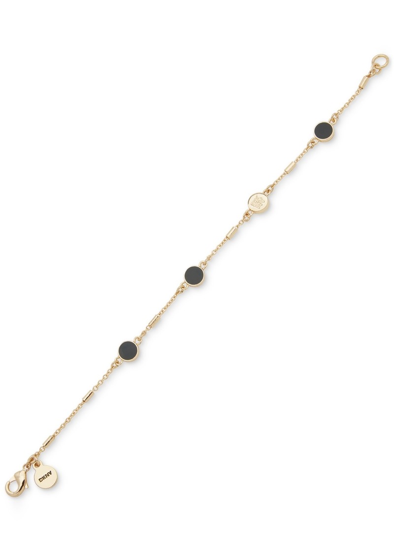 Dkny Gold-Tone Logo Enamel-Disc Flex Bracelet - Black