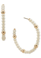 "Dkny Gold-Tone Medium Bead & Imitation Pearl C-Hoop Earrings, 1.57"" - White"