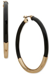 "Dkny Gold-Tone Medium Half-Black Tubular Hoop Earrings, 1.5"" - JET"
