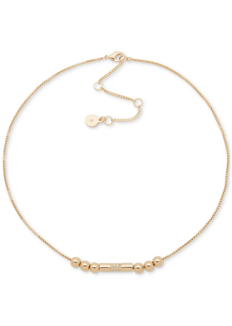 "Dkny Gold-Tone Metal Bead Frontal Necklace, 16"" + 3"" extender - Crystal Wh"