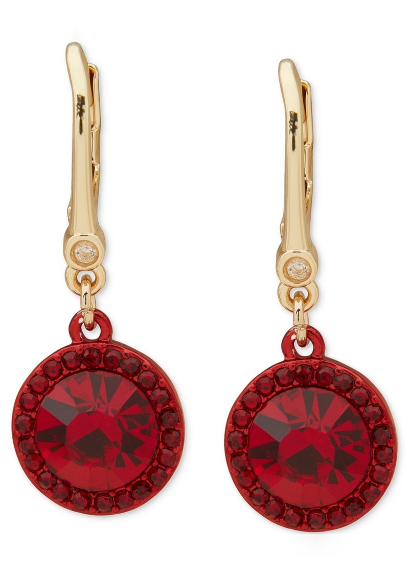 Dkny Gold-Tone Pave & Color Stone Halo Drop Earrings - Red