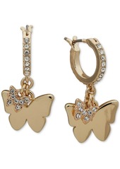 Dkny Gold-Tone Pave Butterfly Charm Hoop Earrings - Crystal Wh