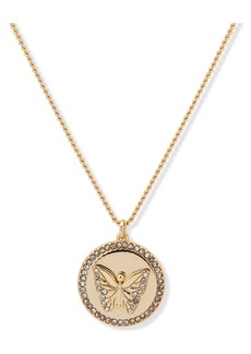 "Dkny Gold-Tone Pave Butterfly Pendant Necklace, 16"" + 3"" extender - Gold"
