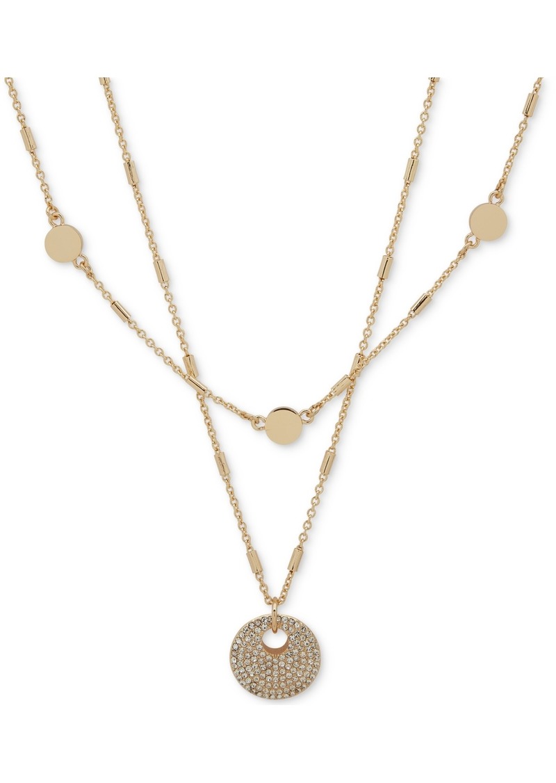 "Dkny Gold-Tone Pave Disc Layered Pendant Necklace, 16"" + 3"" extender - Crystal Wh"