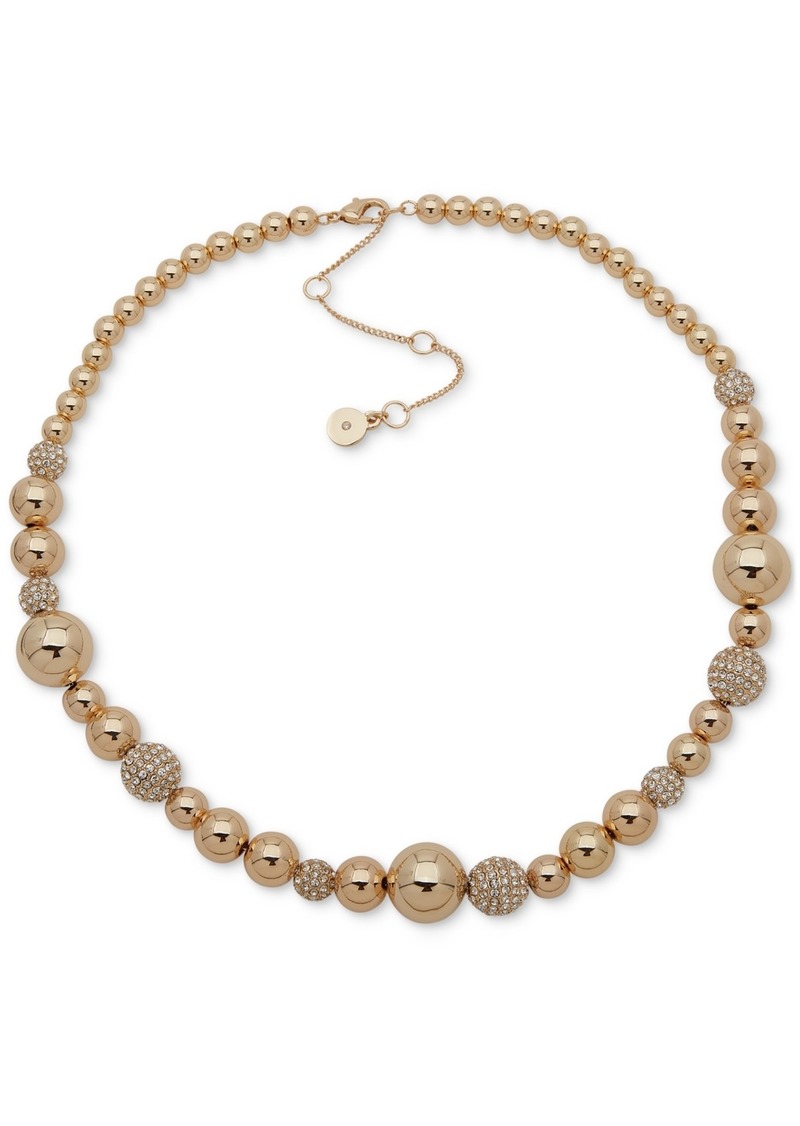 "Dkny Gold-Tone Pave Fireball Beaded Collar Necklace, 16"" + 3"" extender - White"