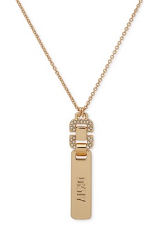 "Dkny Gold-Tone Pave Link Logo 38"" Adjustable Pendant Necklace - White"