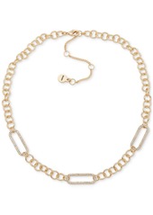 "Dkny Gold-Tone Pave Link Necklace, 16"" + 3"" extender - Crystal Wh"