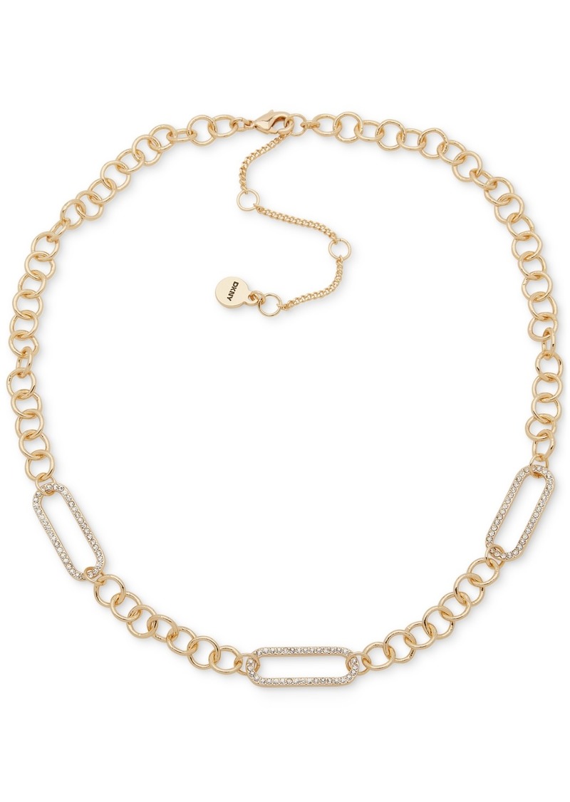 "Dkny Gold-Tone Pave Link Necklace, 16"" + 3"" extender - Crystal Wh"