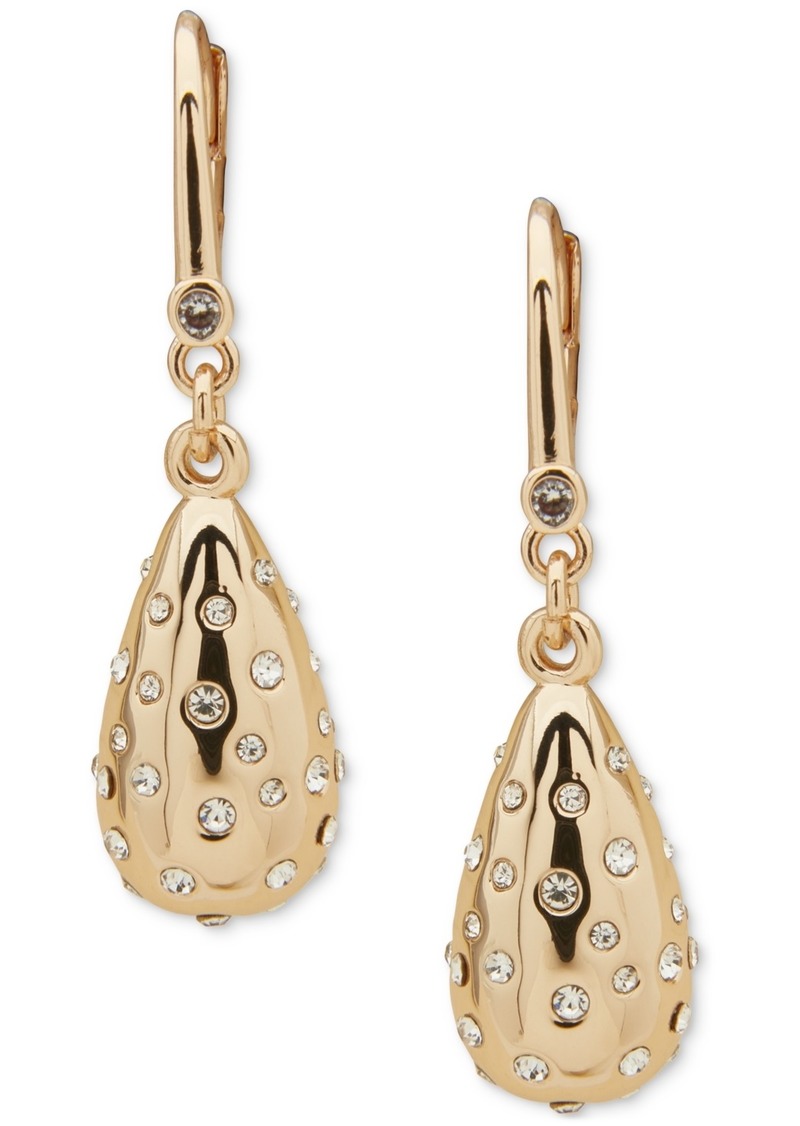 Dkny Gold-Tone Pave Puffy Tear-Shape Drop Earrings - Crystal Wh