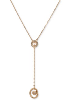 "Dkny Gold-Tone Pave Ring & Twist Lariat Necklace, 16"" + 3"" extender - White"
