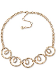 "Dkny Gold-Tone Pave Twist Statement Necklace, 16"" + 3"" extender - White"