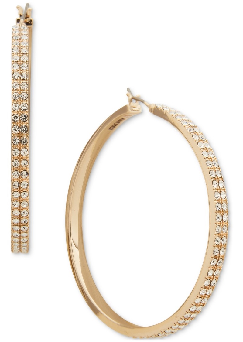 "Dkny Gold-Tone Pave Two Row Medium Hoop Earrings, 1.5"" - Crystal Wh"