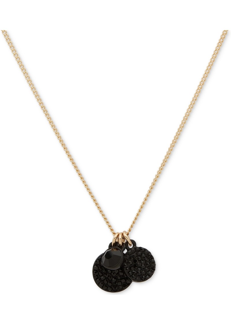 "Dkny Gold-Tone Shaky Crystal & Pave Disc Multi-Charm Pendant Necklace, 16"" + 3"" extender - Jet"