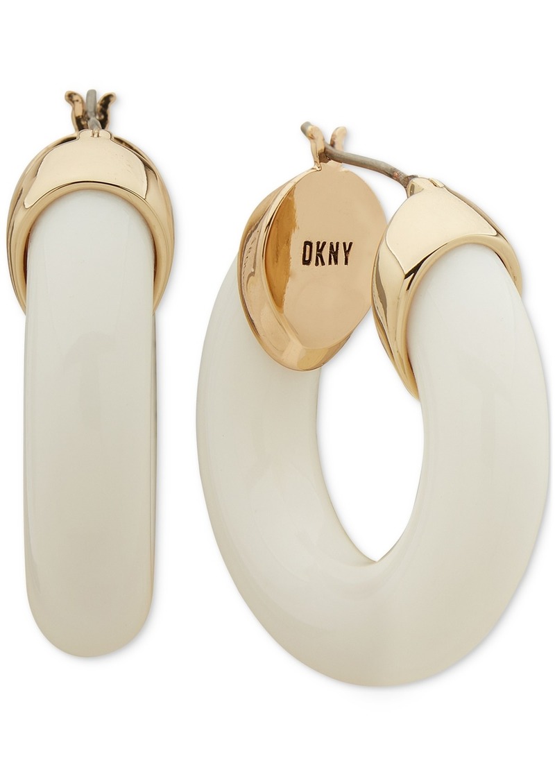 "Dkny Gold-Tone Small Color Tubular Hoop Earrings, 0.61"" - White"