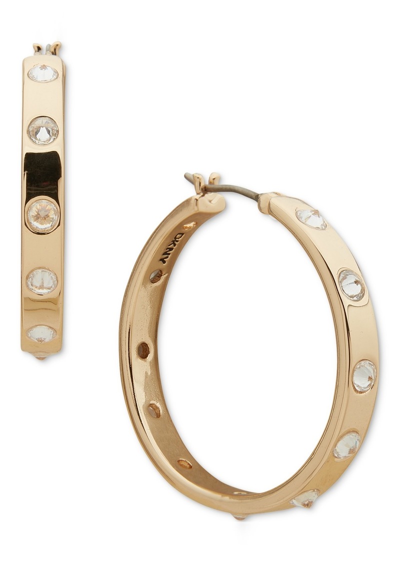 "Dkny Gold-Tone Spiky Crystal Polished Medium Hoop Earrings, 1.1"" - Crystal Wh"