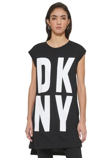 Dkny High-Low Logo Tunic - Black/white
