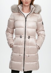 Dkny High-Shine Faux-Fur-Trim Hooded Puffer Coat, Created for Macy's