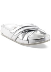 Dkny Women's Indra Criss Cross Strap Foot Bed Slide Sandals, Created for Macy's - Silver