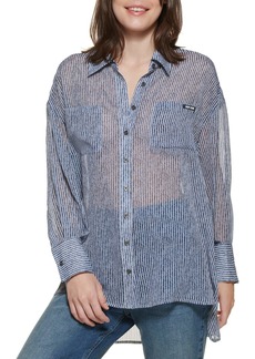 DKNY Jeans Women's Everyday Long Sleeve Pullover Sweatshirt NVY WHT Multi