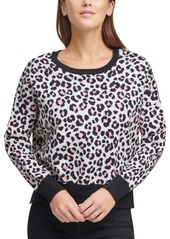 Dkny Leopard Crewneck Contrast Trim Sweater