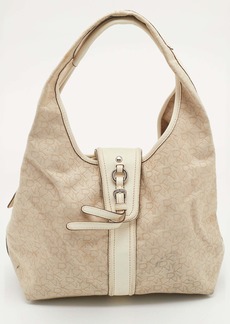 Dkny Light /cream Canvas And Leather Hobo