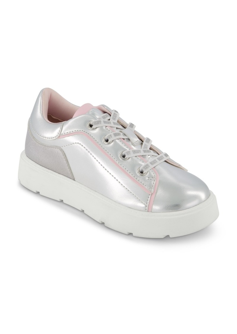 Dkny Little Girls Brooke Glitter Lace Up Platform Sneaker - Silver