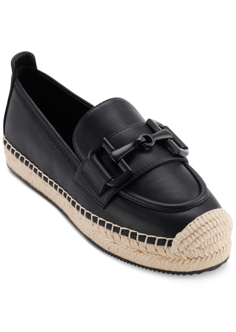 Dkny Mally Slip On Bit Buckle Espadrille Loafer Flats - Black