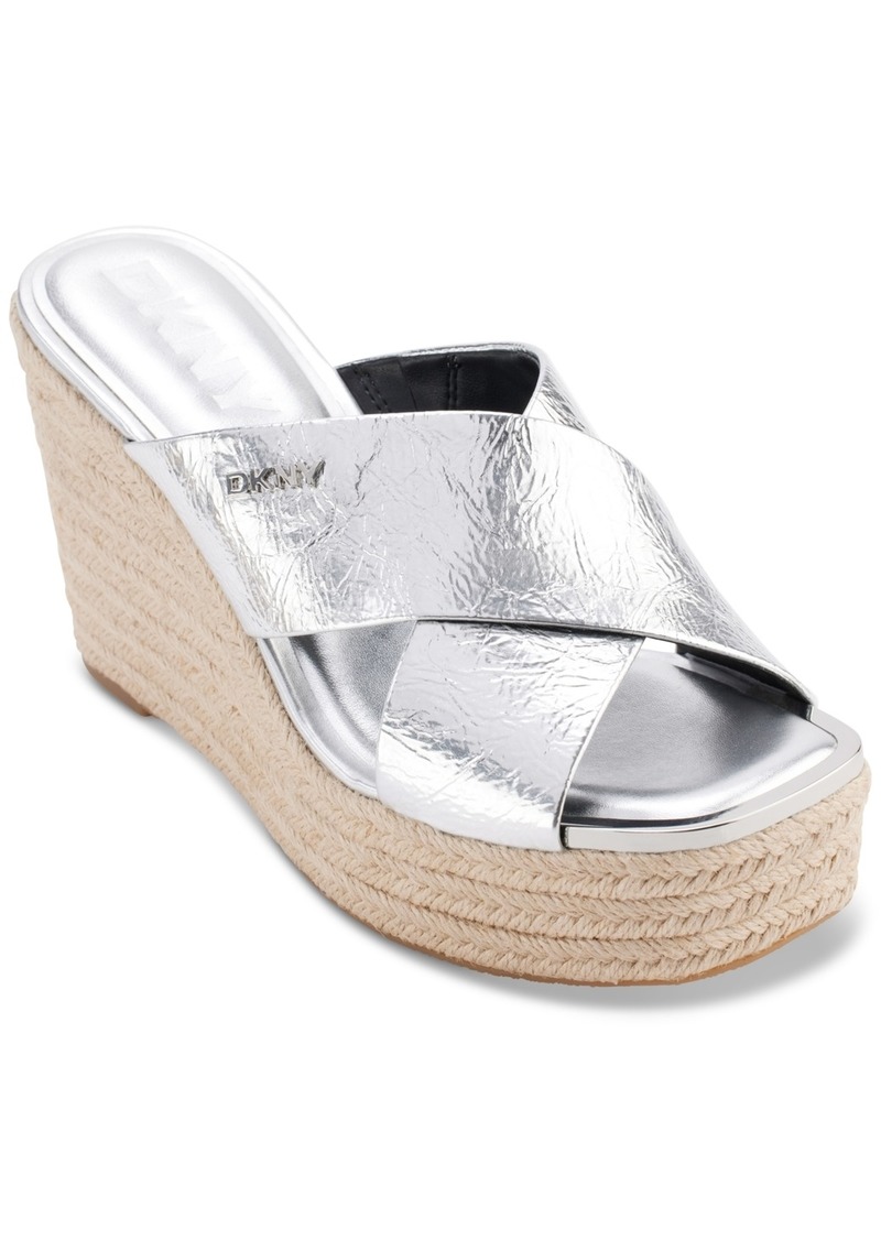 Dkny Women's Maryn Crossband Espadrille Platform Wedge Sandals - Silver