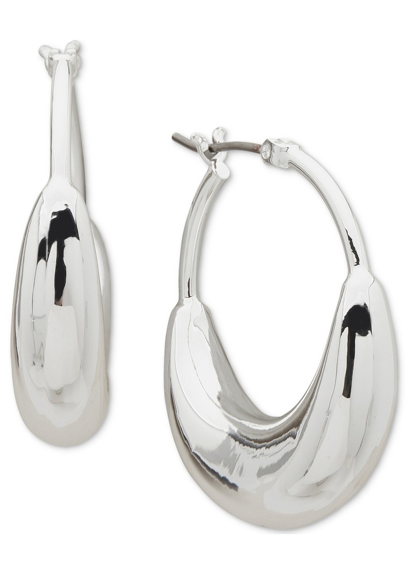 Dkny Medium Puffy Sculptural Elongated Hoop Earrings - Silver