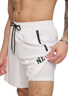 "Dkny Men's Core Arch Logo Stretch 7"" Volley Shorts - White"