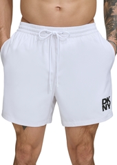 "Dkny Men's Core Logo Stretch 5"" Volley Shorts - Brilliant White"