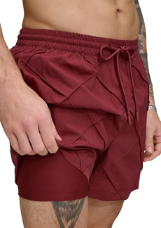 "Dkny Men's Diamond Pintuck Performance 5"" Volley Shorts - Burgundy"