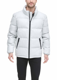 DKNY Men's Faux Leather Quilted Ultra Loft Puffer Jacket