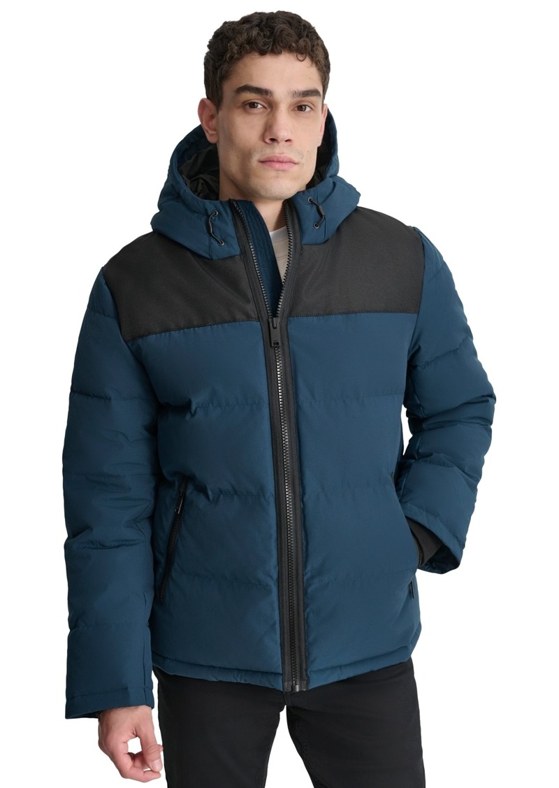 Dkny Men's Mixed-Media Puffer Coat, Created for Macy's - Blue Steel