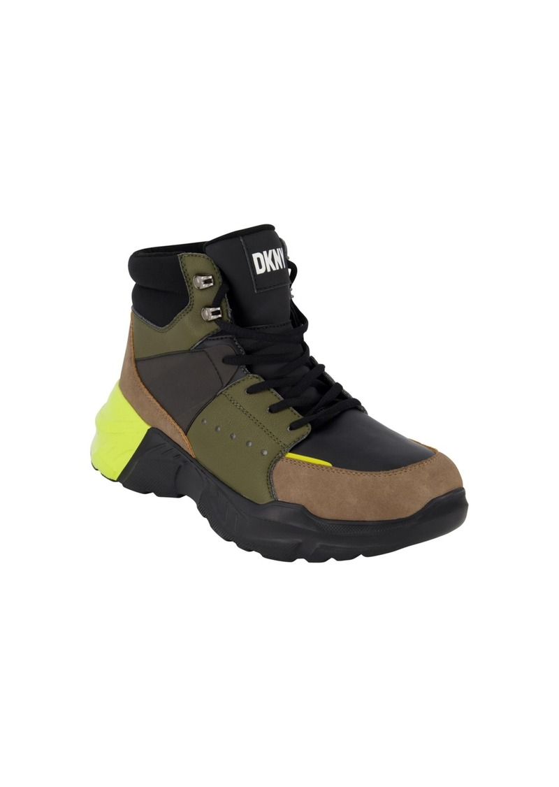 Dkny Men's Mixed Media Two Tone Lightweight Sole Hi Top Sneakers - Olive