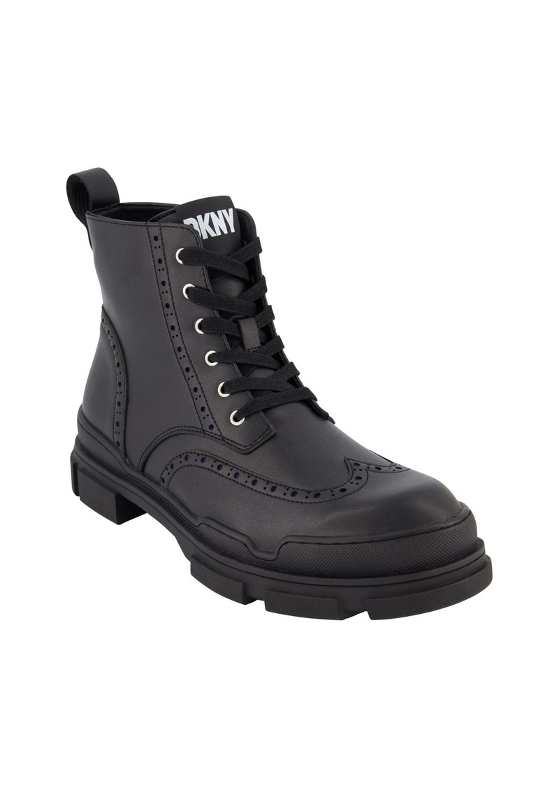 Dkny Men's Perforated Rubber Lug Sole Wingtip Boots - Black