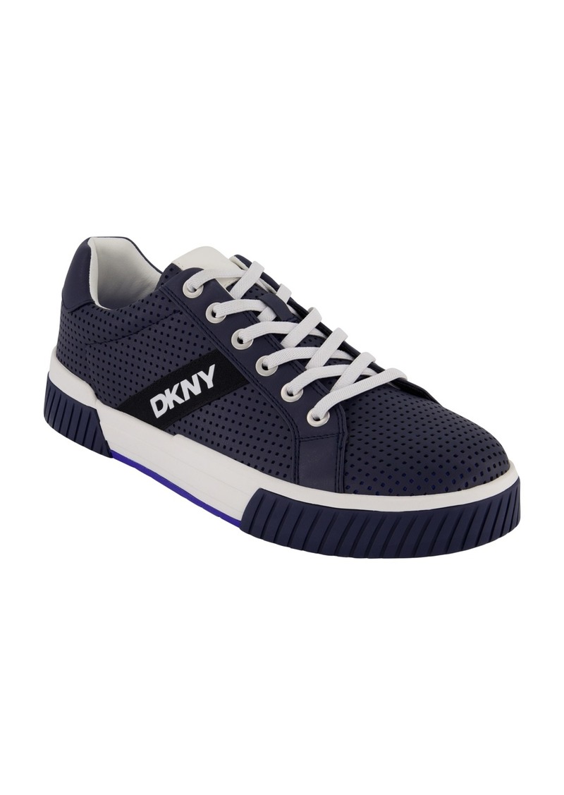 Dkny Men's Perforated Two-Tone Branded Sole Racer Toe Sneakers - Navy