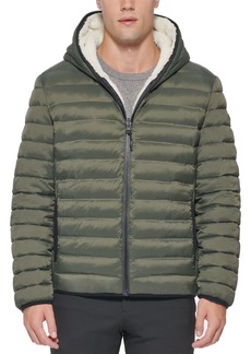 DKNY Men's Quilted Hooded Reversible Puffer Jacket with Sherpa