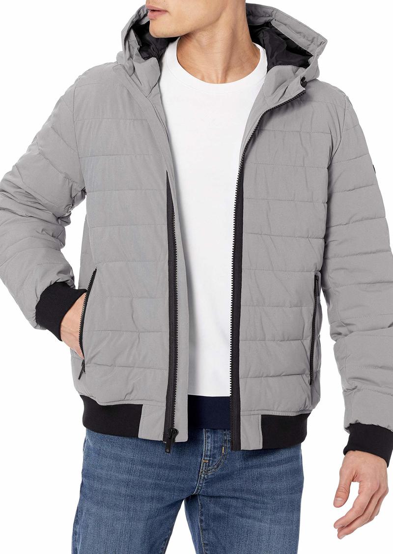 dkny men's quilted hooded bomber jacket