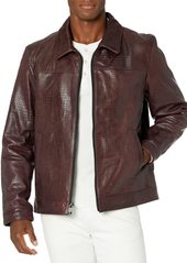 DKNY Men's Real Leather Embossed Jacket