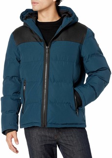 DKNY Men's Shawn Quilted Mixed Media Hooded Puffer Jacket