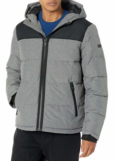 DKNY Men's Shawn Quilted Mixed Media Hooded Puffer Jacket