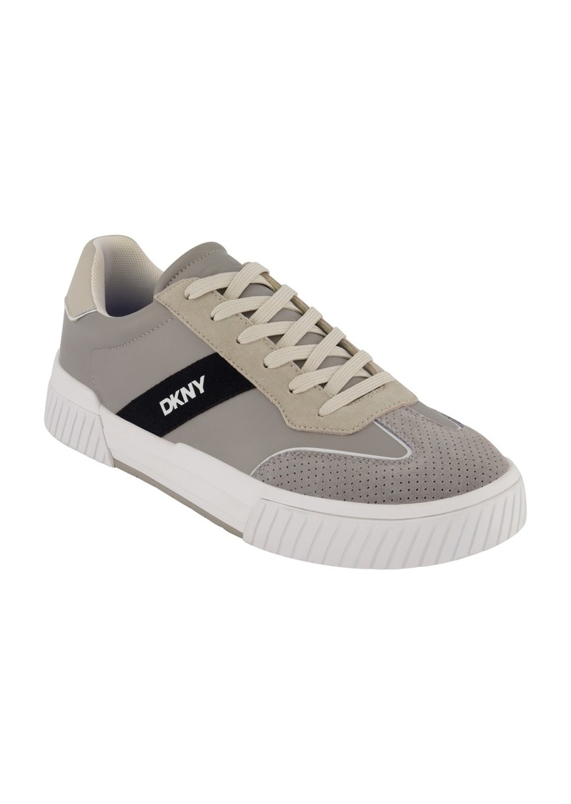 Dkny Men's Side Logo Perforated Two Tone Branded Sole Racer Toe Sneakers - Grey