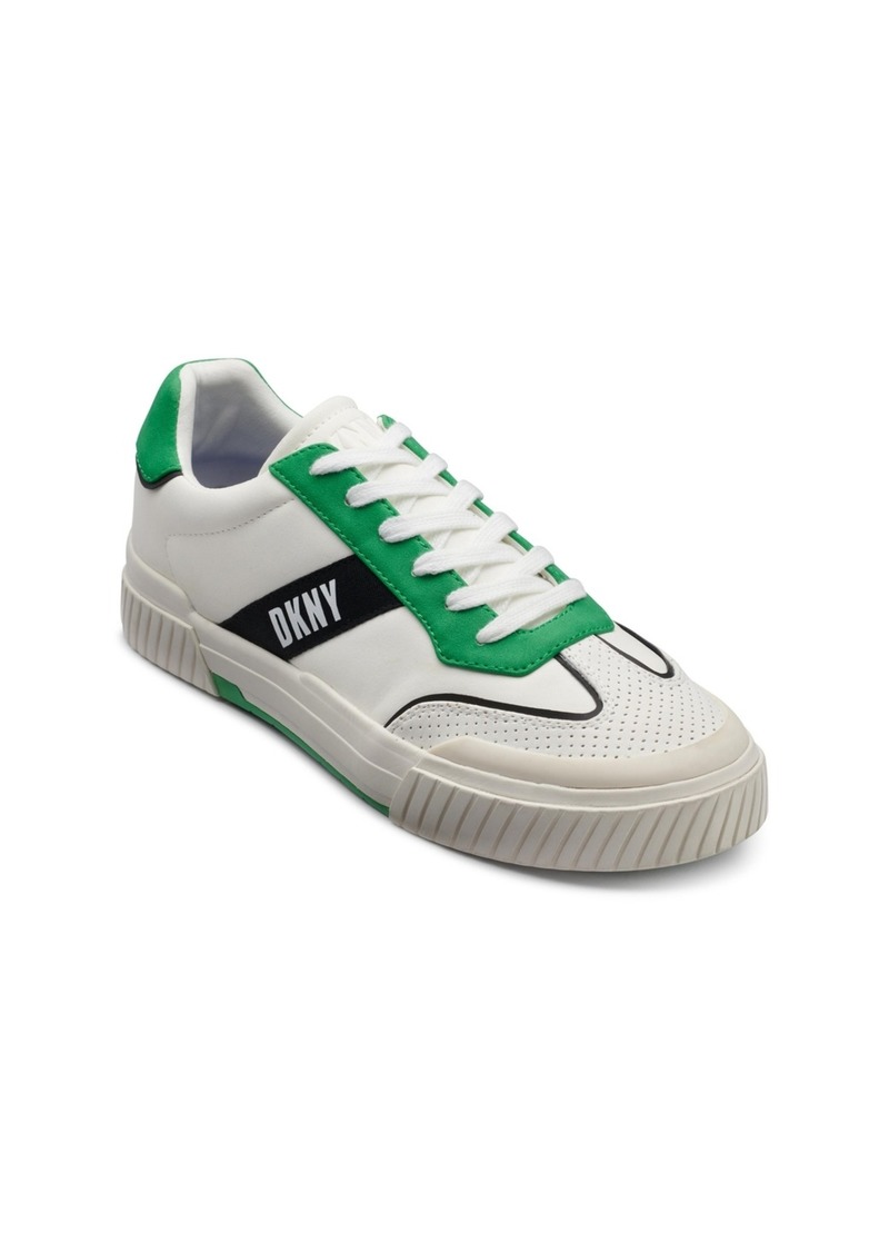 Dkny Men's Side Logo Perforated Two Tone Branded Sole Racer Toe Sneakers - White, Green