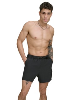 "Dkny Men's Stretch Cargo Pocket Hybrid 5"" Volley Shorts - Black"