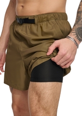 "Dkny Men's Stretch Cargo Pocket Hybrid 5"" Volley Shorts - Dark Olive"
