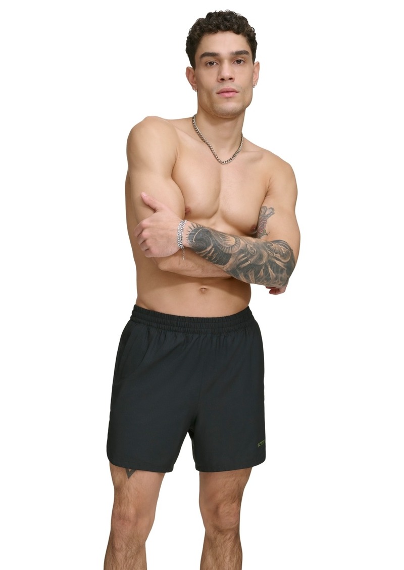 "Dkny Men's Tonal Logo Stretch 5"" Volley Shorts - Black"